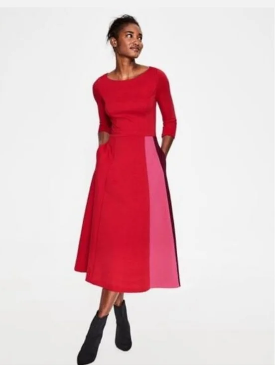Boden Claudia Colorblock Dress Red/Pink/Aubergine Sz 14R EUC - Picture 3 of 11